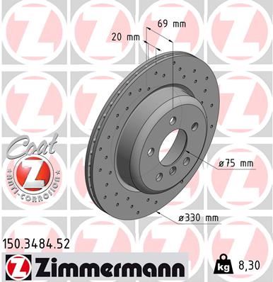 ZIMMERMANN 150.3484.52 | Fren Diski Arka BMW F10 F11 F18 Delikli