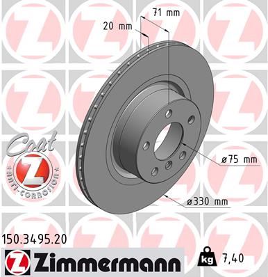 ZIMMERMANN 150.3495.20 | Fren Diski Arka Standart X3, X4 2010 > | 2 Adet