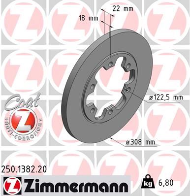 ZIMMERMANN 250.1382.20 | Arka Fren Aynası Transit V363 14 > Çift Teker 308X18x122.5X22x6dl 0986479D43 | 2 Adet