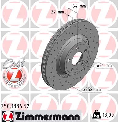 ZIMMERMANN 250.1386.52 | Fren Disk Delikli | 1 Adet
