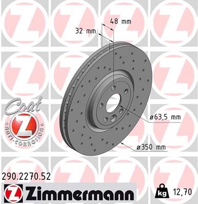 ZIMMERMANN 290.2270.52 | Fren Diski Ön 18 Land Rover Range Rover Velar L560 . Jaguar F-Pace X761 Xe X760 Xf X260 Delikli