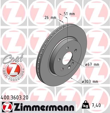 ZIMMERMANN 400.3603.20 | Fren Diski Ön Mercedes Ml-Class W163 98 > 05 | 2 Adet