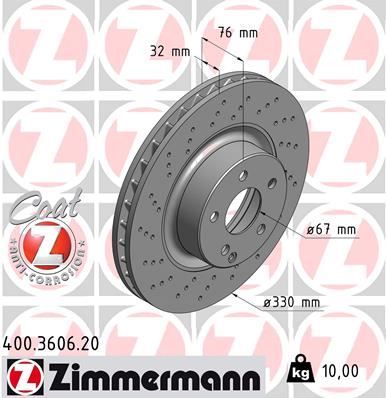 ZIMMERMANN 400.3606.20 | Fren Diski Ön Mercedes S-Class W220 98 > 05 | 2 Adet