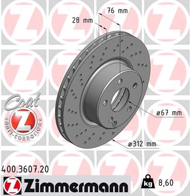 ZIMMERMANN 400.3607.20 | Fren Diski Ön Mercedes S-Class W220 C215 | 2 Adet