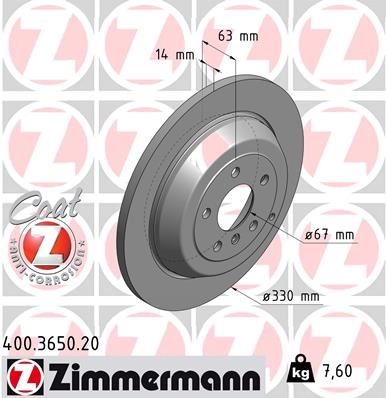 ZIMMERMANN 400.3650.20 | Fren Diski Arka Mercedes W164 W251 | 2 Adet