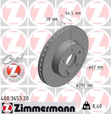 ZIMMERMANN 400.3653.20 | Fren Diski Ön Mercedes W204 S204 C204 W212 S212 A207 R172 | 2 Adet