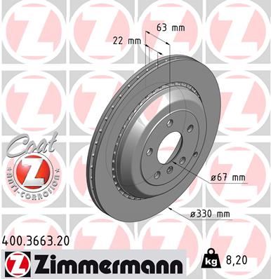 ZIMMERMANN 400.3663.20 | Fren Diski Arka 4-Matic Mercedes W164 X164 W251 | 2 Adet