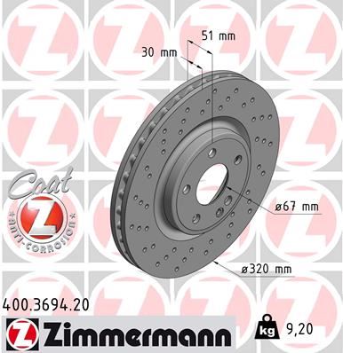 ZIMMERMANN 400.3694.20 | Fren Diski Ön Mercedes W176 W246 C117 X117 X156 | 2 Adet