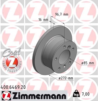 ZIMMERMANN 400.6469.20 | Fren Diski Arka Mercedes Sprinter B901 > B904 . VW Lt 28-35-46 Tek Teker | 2 Adet