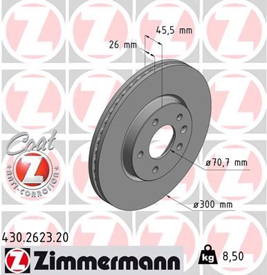 ZIMMERMANN 430.2623.20 | Ön Fren Aynası Insignia B 16 Inç 18 > Astra J 09 > Zafira C 11 > Cruze 09 > 300X26x5dlxhavalı 13502051 | 2 Adet