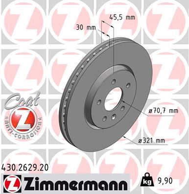 ZIMMERMANN 430.2629.20 | Ön Fren Aynası 17 Inç Astra J 09 > Zafira C 11 > 321X30x28 / 5D / Havalı 13502826 | 2 Adet
