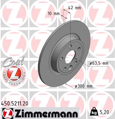 ZIMMERMANN 450.5211.20 | Fren Diski Arka Land Rover Discovery Sport L550 . Jaguar E-Pace X540 Xe X760 Xf X260 | 2 Adet