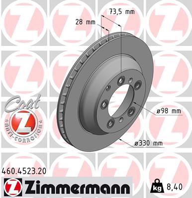 ZIMMERMANN 460.4523.20 | Fren Disk Arka Porsche Cayenne 2017 > 330 mm-28 mm | 2 Adet