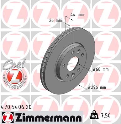 ZIMMERMANN 470.5406.20 | Ön Fren Diski Renault Megane IV 15 > Talisman 15 > Dış Çap:296mm K:26mm Y:44mm 5 Delik | 2 Adet