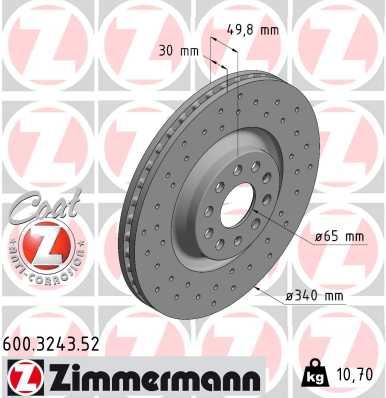 ZIMMERMANN 600.3243.52 | Fren Diski Ön Sport VW Golf 7 Passat CC A3 Kodiaq 2013> | 2 Adet
