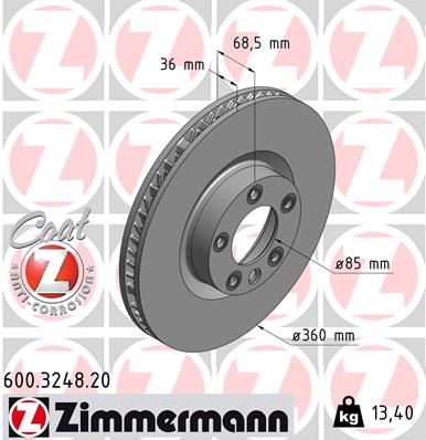 ZIMMERMANN 600.3248.20 | Fren Diski Ön Sağ Cayenne Touareg 3.0 V6 TDI 0986479B13-Df6696s