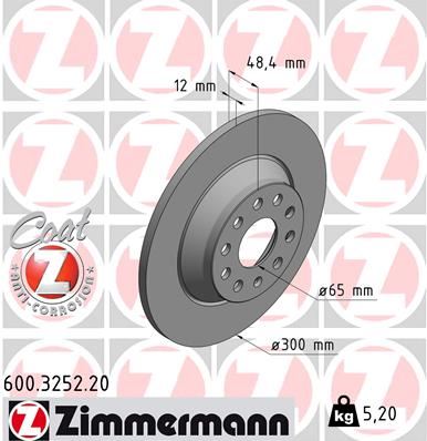 ZIMMERMANN 600.3252.20 | Arka Fren Diski Standart VW Passat, Q3 | 2 Adet