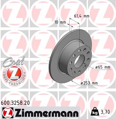 ZIMMERMANN 600.3258.20 | Fren Diski Arka Skoda Octavia III 12 > 20 253X10x61.4 | 2 Adet