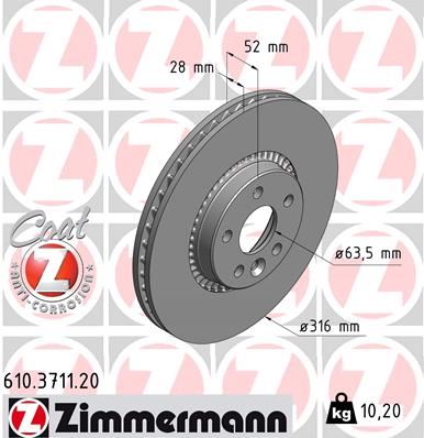 ZIMMERMANN 610.3711.20 | Fren Diski Ön Ford Mondeo | 2 Adet