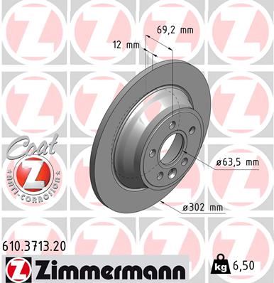 ZIMMERMANN 610.3713.20 | Arka Fren Disk Aynası Volvo V70 III 07 > D4 13 > S80 II 2.0 3.2 / 2.0 TDI 08 > Xc70 06 > | 2 Adet