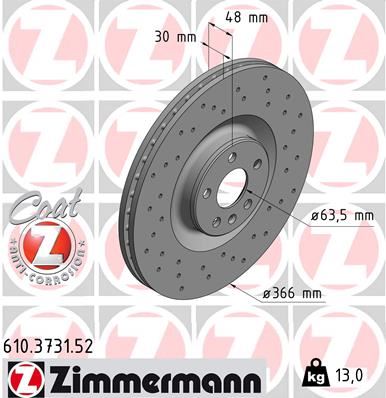 ZIMMERMANN 610.3731.52 | Ön Fren Aynası Volvo Xc90 II 2014 > 2022 Xc60 II 2018 > 366 Cap 19 Jant Delikli