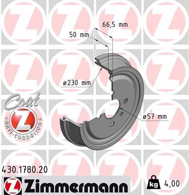ZIMMERMANN 430.1780.20 | Fren Kampanası Standart Astra G, Vectra B | 2 Adet