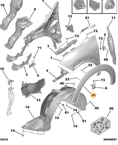 OE-PSA 98015547XT | Çamurluk Agız Bakaliti Ön Sol