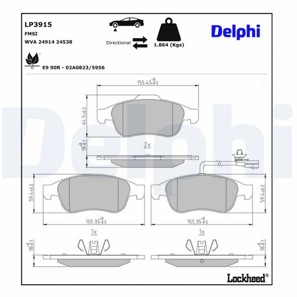 DELPHI LP3915 | Fren Balatası Ön Mercedes-Benz Citan 108D,Citan 11