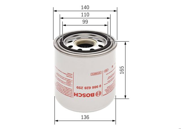 BOSCH 0986628259 | Hava Kurutucu Filtre Daf Cf65 Cf75 Cf85 98 > 13 Xf95 02 > 06 Xf105 05 > Euro 5