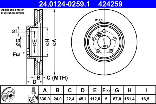 ATE 240124-02591 *2 | Fren Diski Ön BMW F39 F45 F48 Mini F60 | 2 Adet