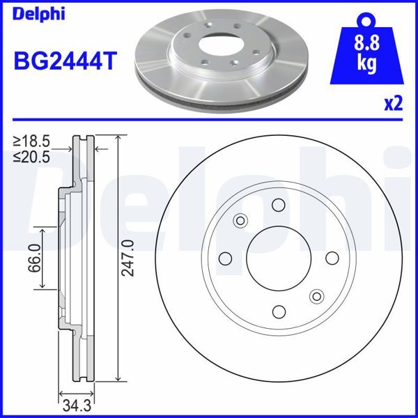 DELPHI BG2444T | Fren Diski Ön Havalı 247 mm (Peugeot: 106Xsı / 205 / 206)