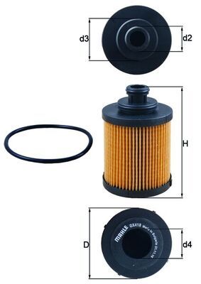 MAHLE OX418D | Yağ Filtresi Fiat 500 500C Albea Doblo Fiorino Grande Punto Idea Linea Panda 1.3 Mjet 07 > Alfa Romeo