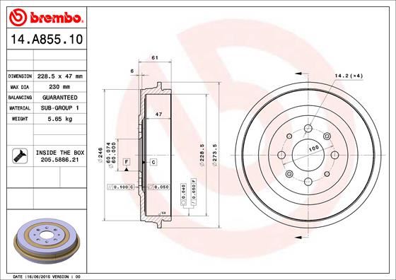 BREMBO 14A85510 | Fren Kampanası Fiat Grande Punto 199 06 / 05->-Fiat Grande Punto Van 199 10 / 05-06 / 13-Fiat Punto 1