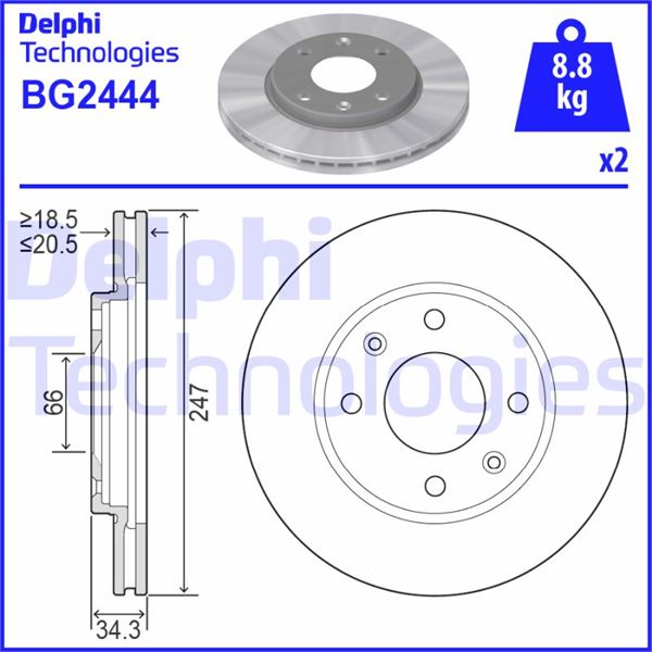 DELPHI BG2444 | Fren Diski Ön Havalı 247 mm Peugeot 106/205 GTI/206/306, Citroen ZX