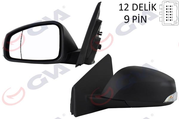 GVA 1011320 | Dış Dikiz Aynası Sol Megane-Fluence 08 > Elektrikli Isıtmalı Sinyalli Sensörlü Asferik 9 Fiş Vm-6138Ehsal