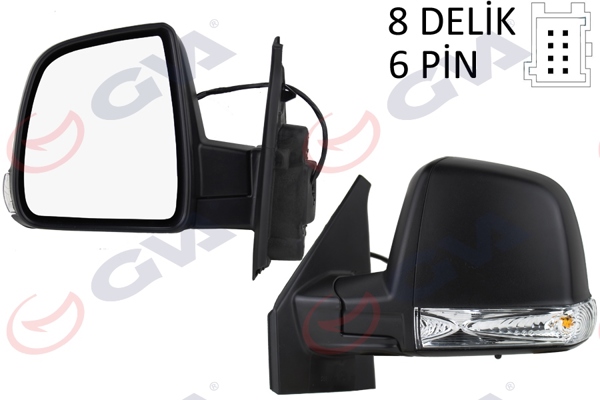 GVA 1029176 | Dış Dikiz Aynası Sol Doblo 11 > Elektrikli Sinyalli Siyah Kapaklı Tek Cam Konveks 6 Fiş Vm-668Ehl