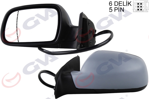 GVA 1043311 | Dış Dikiz Aynası Sol 307 02 > Elektrikli Isıtmalı Astarlı Asferik 5 Fiş Vm-207Ehpal