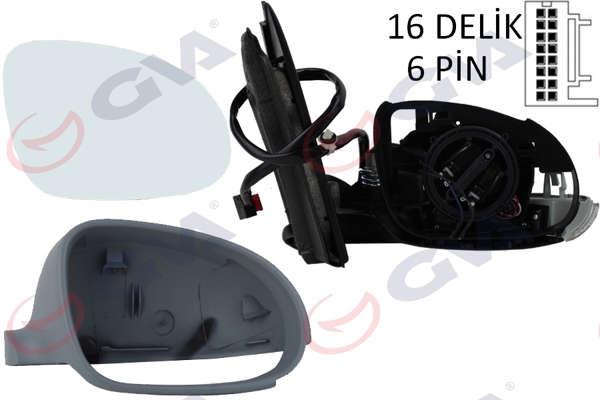 GVA 1075235 | Dış Dikiz Aynası Sağ Golf 03 > Elektrikli Isıtmalı Sinyalli Astarlı Konveks 6 Fiş Vm-197Ehpr