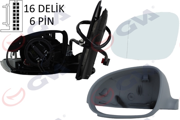 GVA 1075236 | Dış Dikiz Aynası Sol Golf 03 > Elektrikli Isıtmalı Sinyalli Astarlı Asferik 6 Fiş Vm-197Ehpal