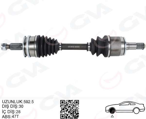 GVA 4481001 | Komple Aks Sol Mitsubishi L200 2.5L 4D56 Dı-D TDI Euro4 Cr 4X4 Kb4t 07-10 30 X 592.5 X 28