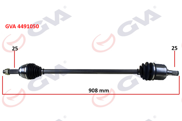 GVA 4491050 | Komple Aks Sağ Accent Admıre 1.3-1.5D 03-06 ABS Li 29Diş 908mm