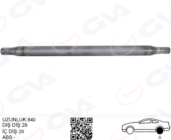 GVA 4499153 | Aks Mili Arka Sol Ince Kısa 840mm Mercedes Sprinter B906 . VW Crafter 30-35-50 Z:26-29