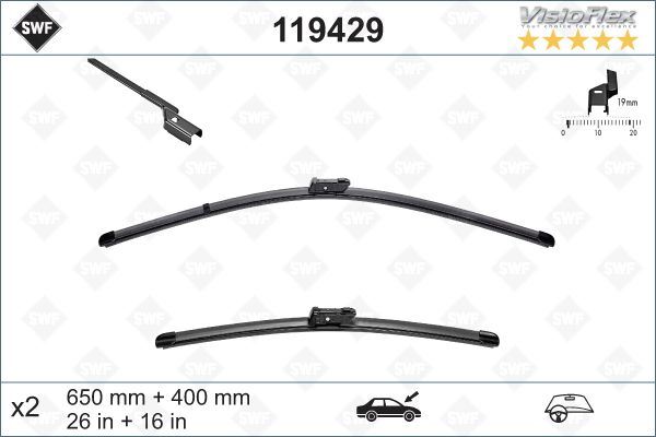 VALEO 119429 | Silgi Süpürgesi Tk 65 + 40Cm 08 > Partner-Berlingo Flat Blade