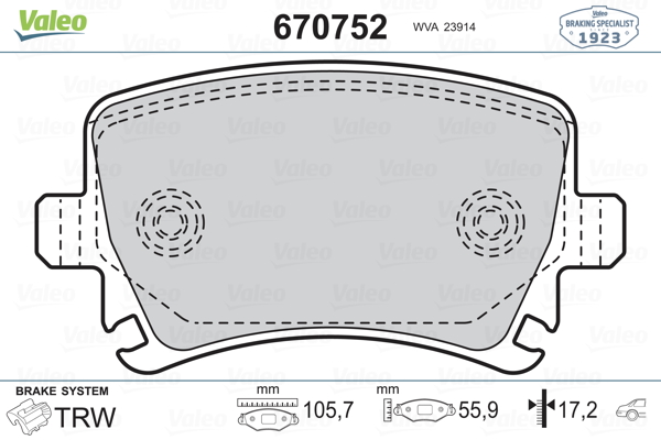 VALEO 9005000 | Fte Arka Fren Balatası-Kablosuz-(VW Caddy 04-11 Golf 04-14 Audi A3 04-13 Seat Leon 06-13