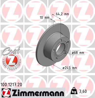 ZIMMERMANN 100.1217.20 | Arka Fren Aynası Passat-96-05 Audı100 90-94 A6 1.8T-1.9 TDI 94-05 Superb 02-08 245X10x5dl 986478132-986479B22-Df2651 | 2 Adet
