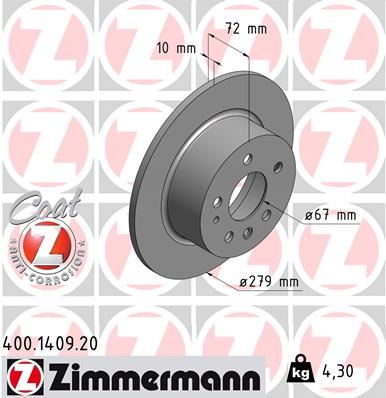 ZIMMERMANN 400.1409.20 | Fren Diski Arka Mercedes W115 C123 S123 W116 W126 W123 | 2 Adet