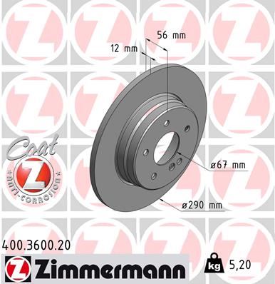 ZIMMERMANN 400.3600.20 | Fren Diski Arka Mercedes E-Class W210 S210 | 2 Adet