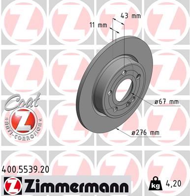 ZIMMERMANN 400.5539.20 | Fren Diski Arka Mercedes W177 W247 C118 X118 | 2 Adet