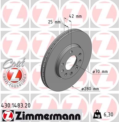 ZIMMERMANN 430.1483.20 | Opel Astra H Fren Disk Ön 569066 5 Bijon | 2 Adet