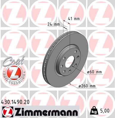 ZIMMERMANN 430.1490.20 | Ön Fren Aynası Corsa C-Combo C 01 > 11 Meriva A 03 > 10 Tigra 04 > 09 260X24x4dl Havalı | 2 Adet